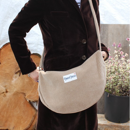 Bobby Half Moon Large Corduroy Bag Beige
